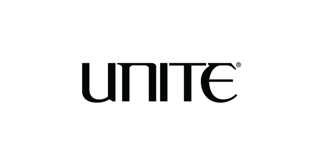 Black text that says 'UNITE' on a white background.