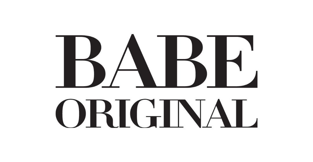 Text in black uppercase letters saying "BABE ORIGINAL" on a white background.