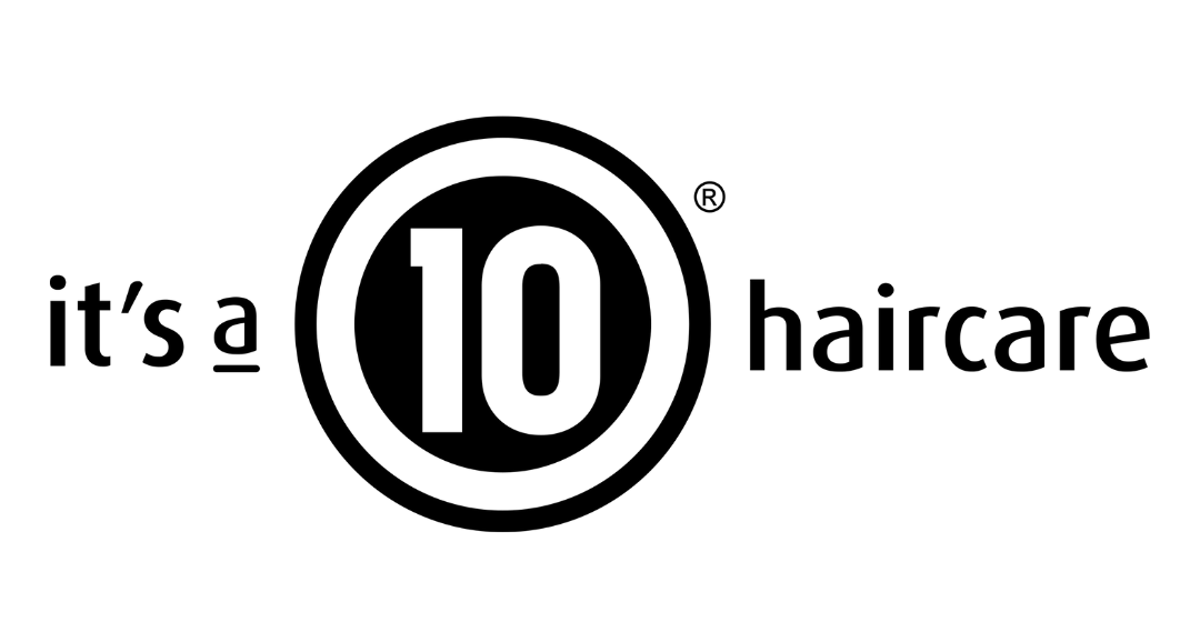 Logo with the text 'it's a 10 haircare', featuring a large number 10 inside a circle.