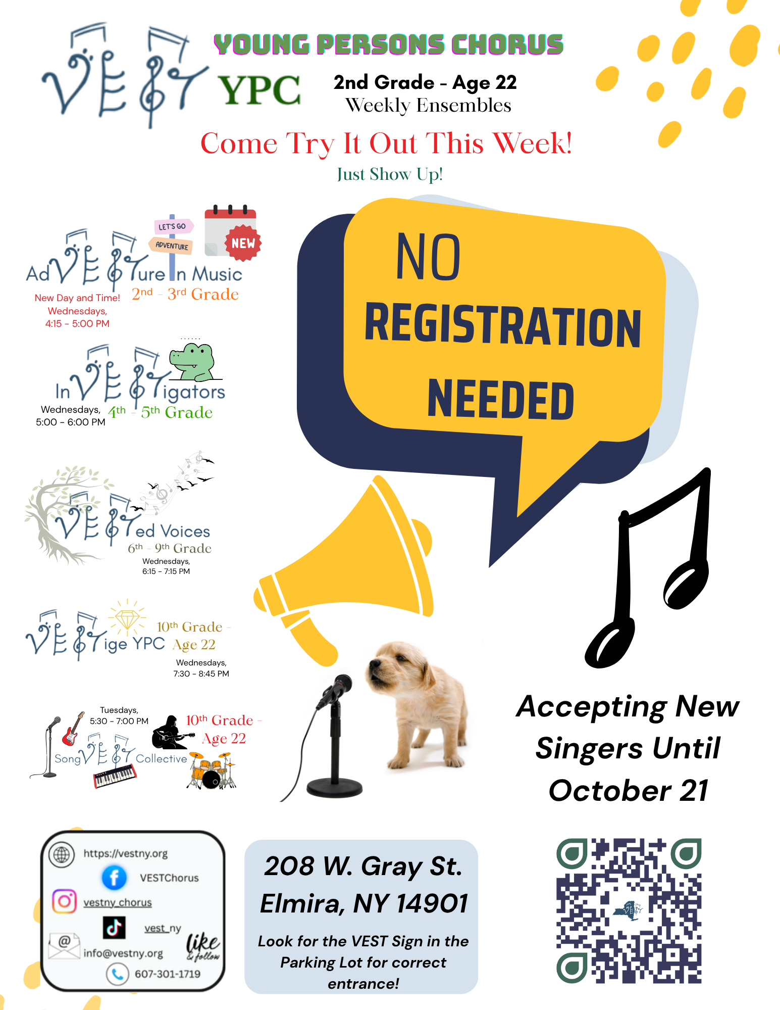 Registration for VEST YPC (2nd grade - age 22) Open until October 21