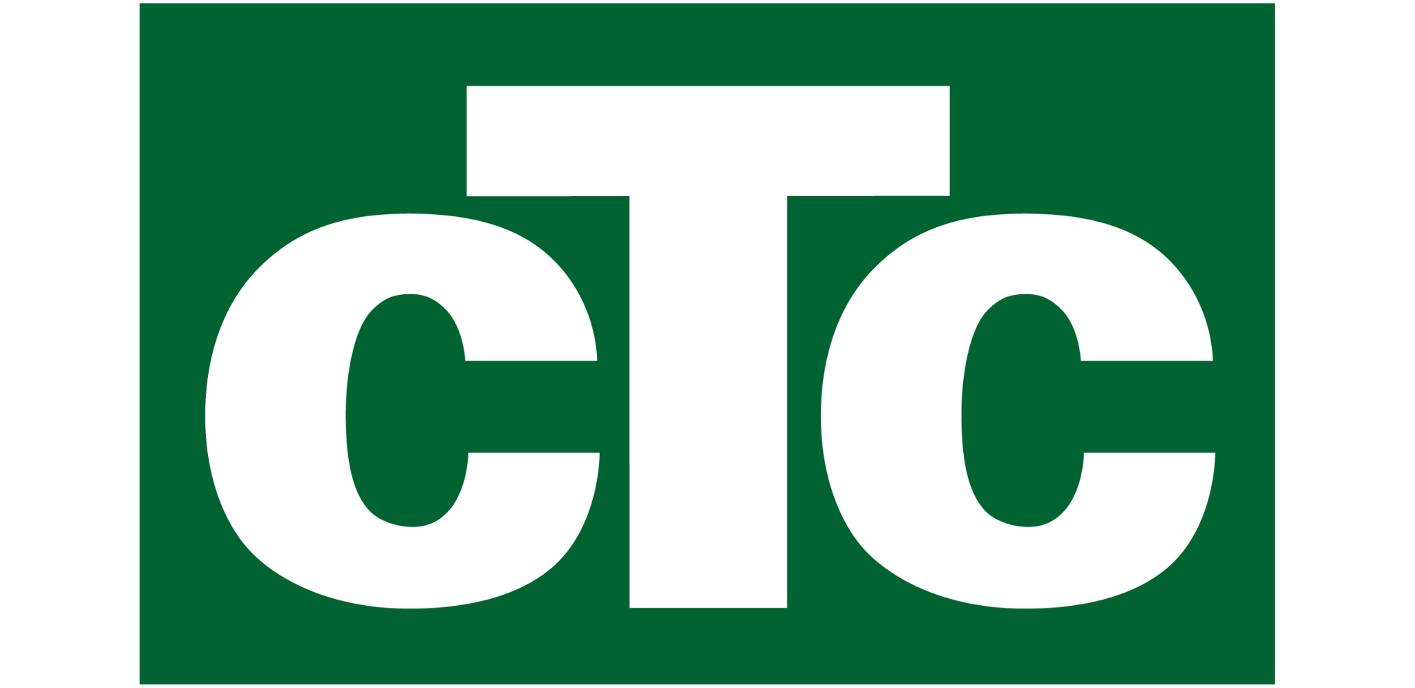 Logotyp för CTC med vita bokstäver på grön bakgrund.