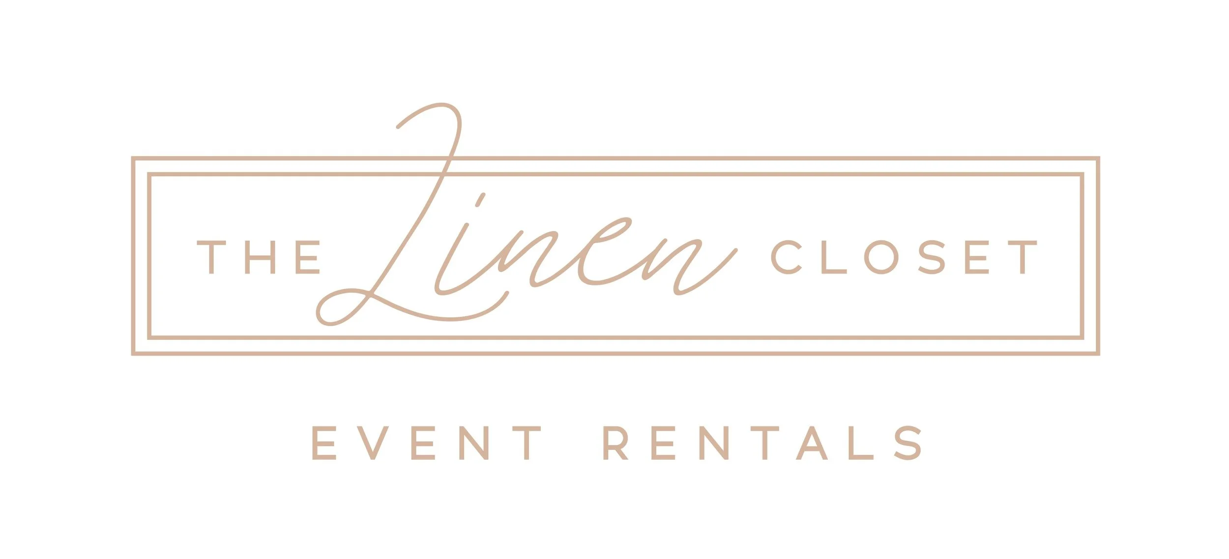 Logo of The Linen Closet Event Rentals with elegant text and beige color scheme.