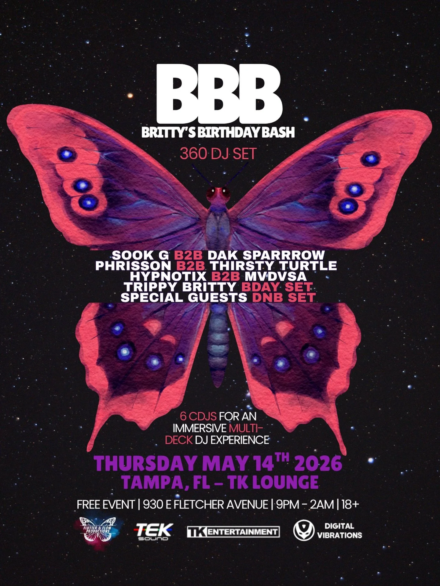 Calling all bass fans! 🔊 Come to Tk lounge for a 360 experience like no other! A full range of bass music all night. It&rsquo;s my birthday &amp; we&rsquo;re bringing more decks, 🎧 incredible sound, 🎶 and insane local talent🔥🔥🔥🔥 

So excited t