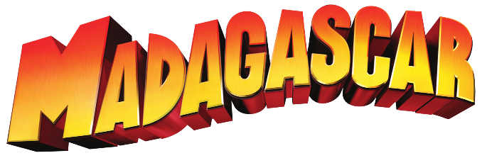 Animated text logo saying "Madagascar" with a gradient from yellow to red and black drop shadow.