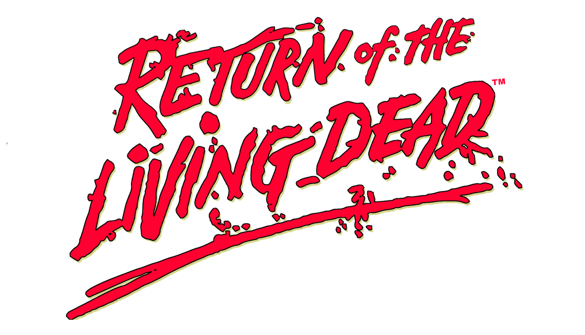 Title card of the movie 'Return of the Living Dead', featuring red handwritten style text on a black background.
