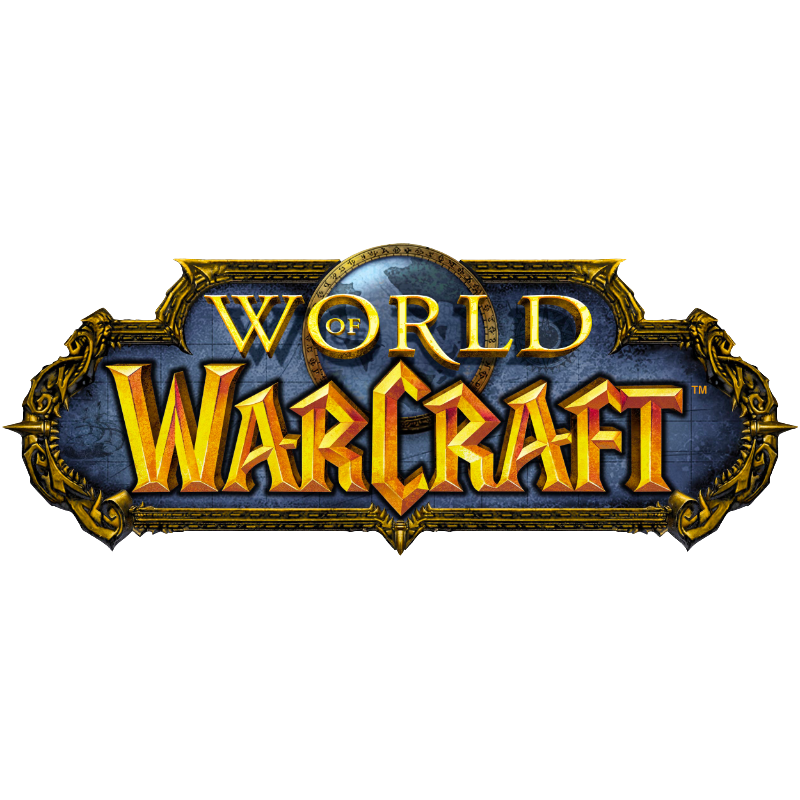 Logo of the video game 'World of Warcraft' featuring gold and blue ornate design with the title in bold, stylized yellow letters.