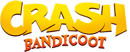 Crash Bandicoot logo with large yellow and orange stylized text.