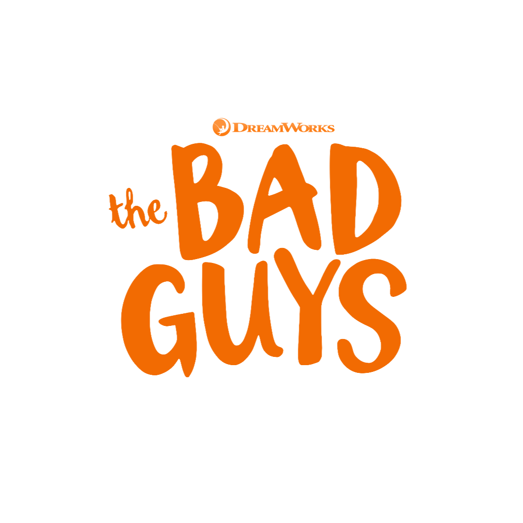Logo of the movie 'The Bad Guys' with black background and orange text.