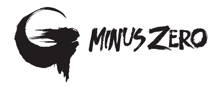 Logo with a black stylized letter G and the words 'Minus Zero' in bold black letters.