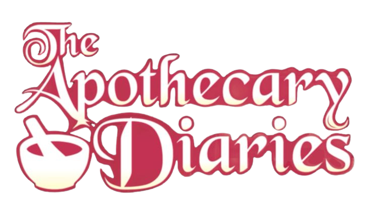 Logo for The Apothecary Diaries with stylized text and a teacup graphic.