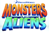 Logo for DreamWorks Monsters and Aliens, featuring bold, colorful text.