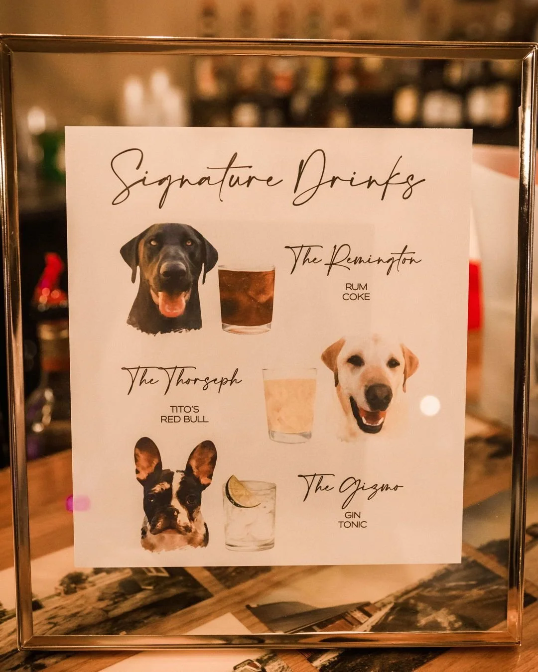 Sit. Stay. Sip. 🐶🍹 
The real VIPs inspired the bar menu and we’re obsessed. Cheers to four-legged tastemakers!
#ParkerRunVineyards #SignatureDrinks #WeddingBar #DogOfHonor #PetInspired #ReceptionIdeas #CustomCocktails #WeddingDetails #Viney