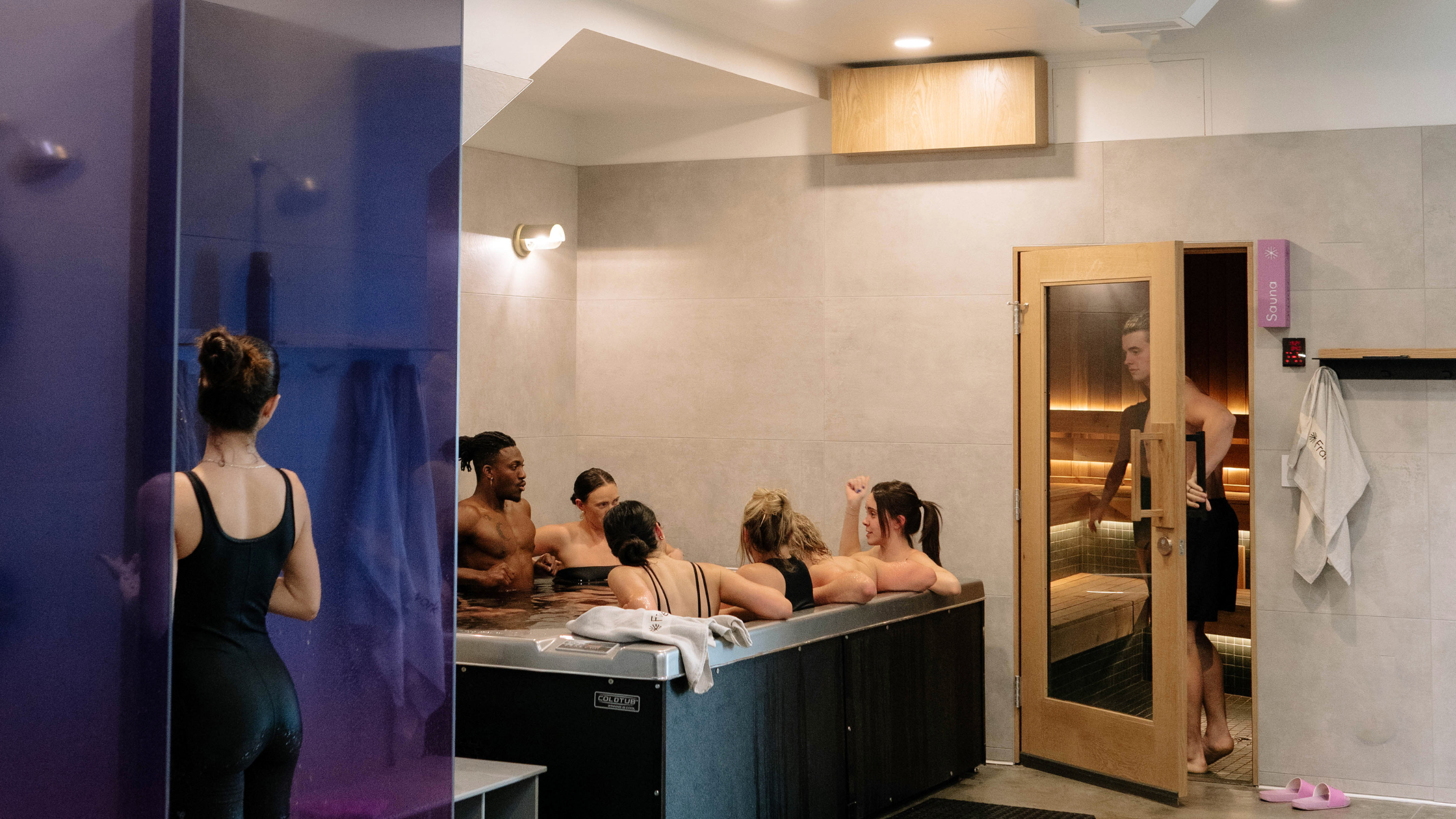 Cold Plunge   Thirteen cold plunges in indoor and outdoor settings, private and shared, and a range of water temperatures. A couple minutes in the cold a week activates brown fat production and steadies your stress response. Leave clearer and more en