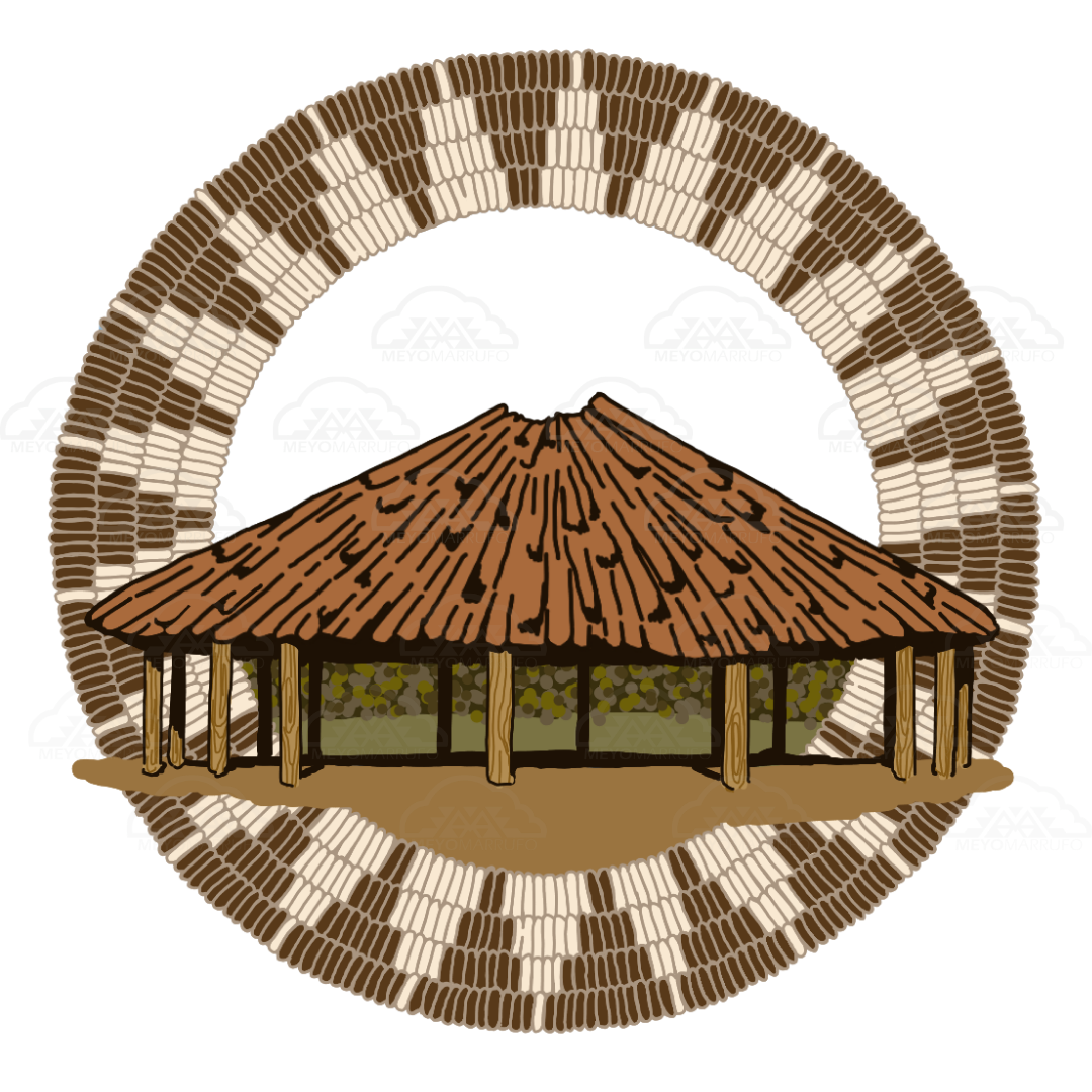 Round dance house surrounded by basket design.