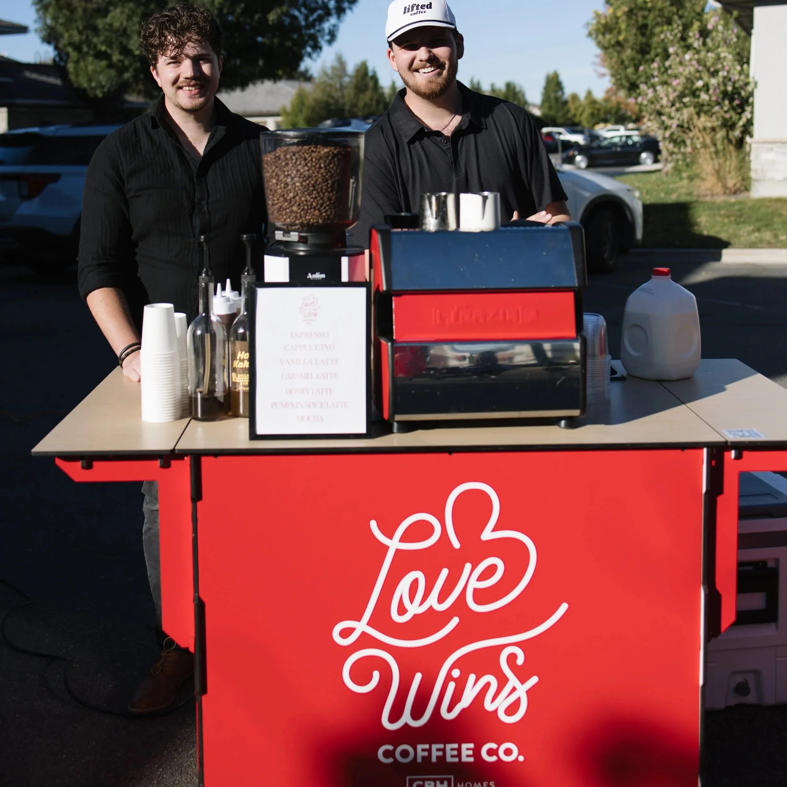 Custom branded Lifted Coffee Cart setup for a Boise company celebration