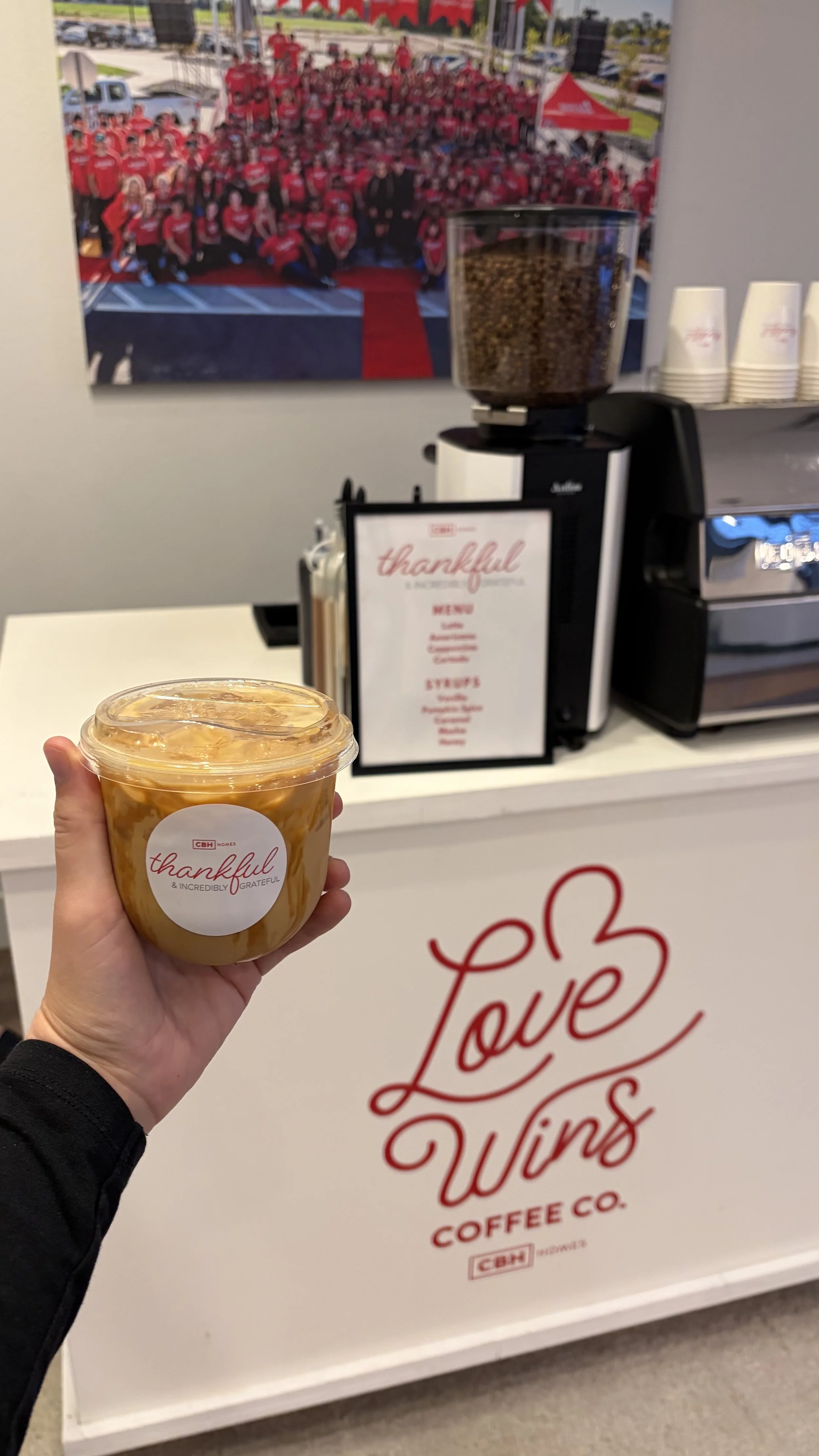 Mobile espresso bar with professional barista for corporate gathering