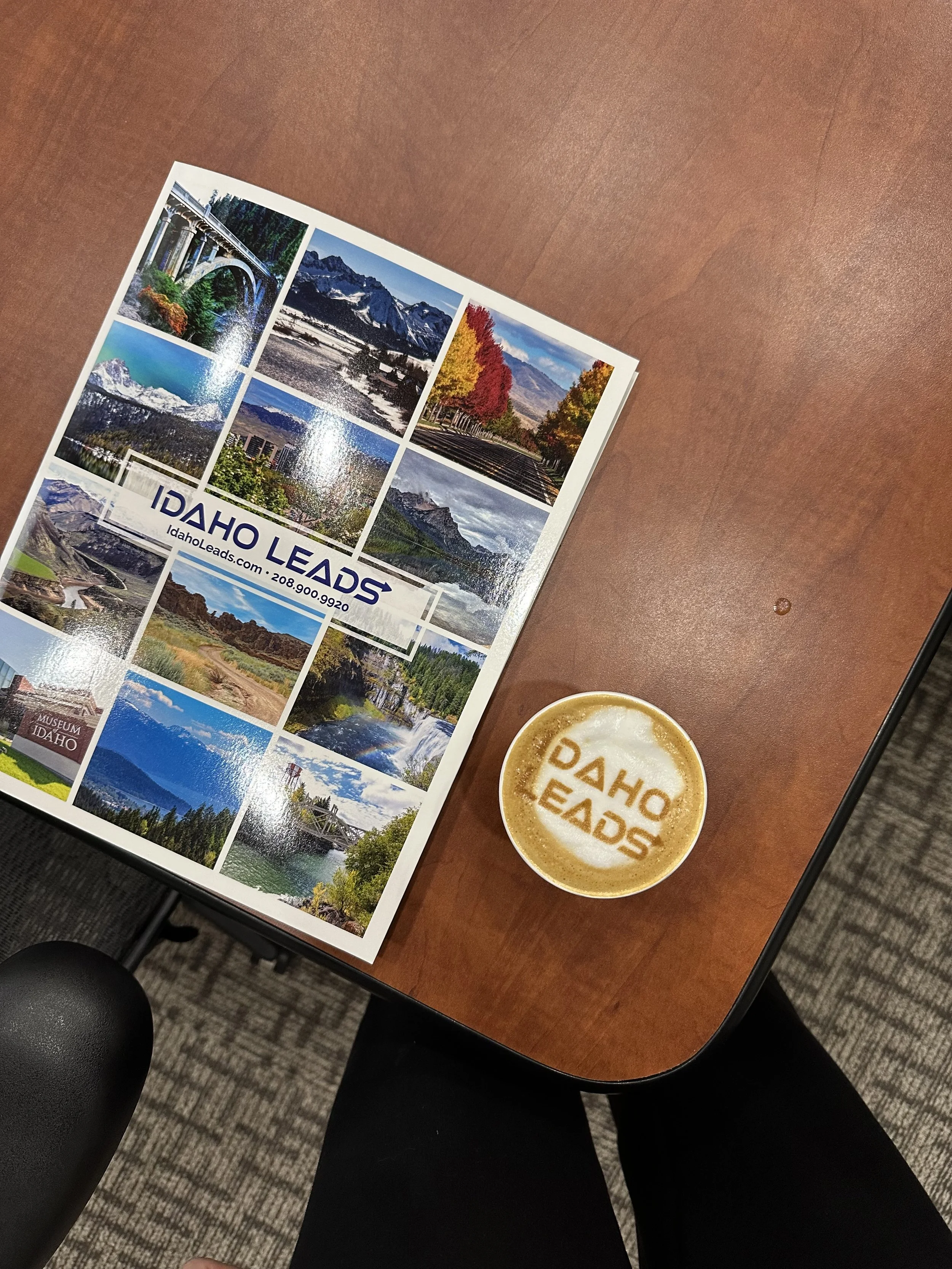 Luxury mobile coffee cart set up for corporate event in Meridian Idaho. Latte logo printer puts the companies brand on the drinks