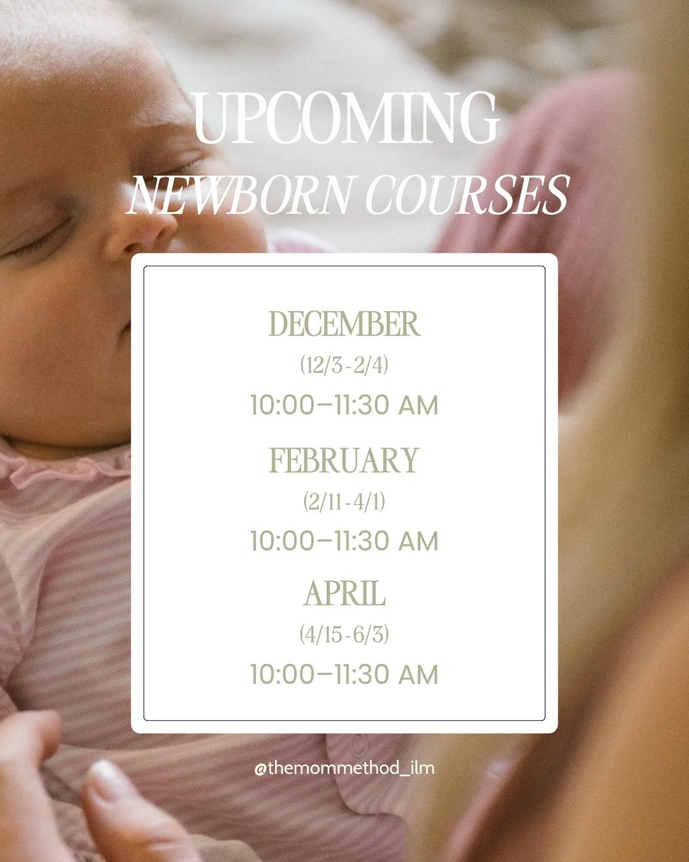 ✨Our next three Mom Method Newborn Courses are open for registration!✨

If you&rsquo;re expecting a baby soon, now&rsquo;s the time to secure your spot for postpartum support, expert-led discussions, and community that truly gets it. 💛

🤍December S