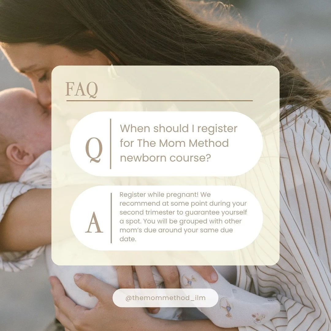 Wondering when to sign up for The Mom Method newborn course? 🤰 🤍

Most moms register while pregnant to secure their spot for after baby arrives! You&rsquo;ll be placed with other moms and babies within weeks of your due date! 

Course options and r