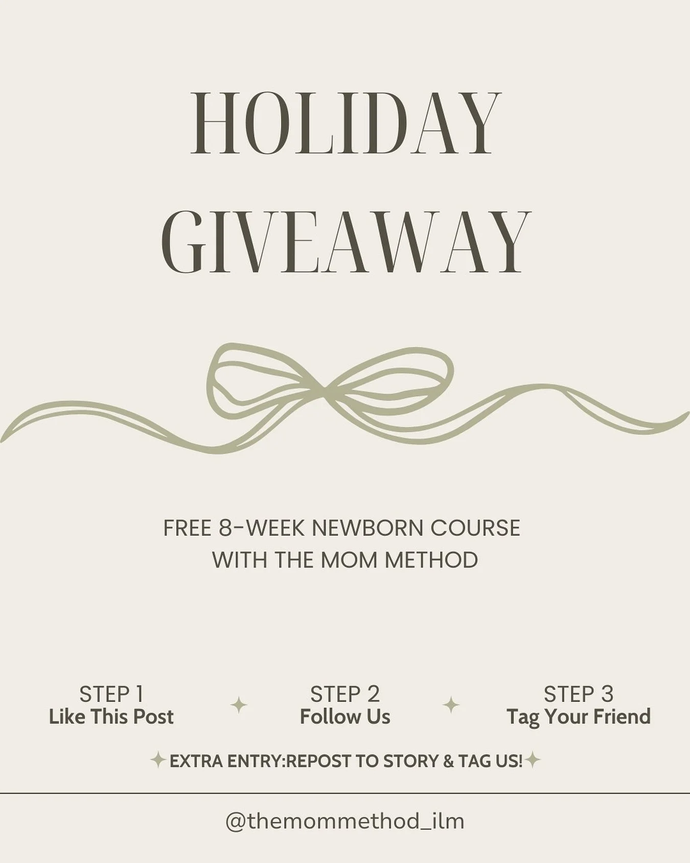 ✨ HOLIDAY GIVEAWAY! ✨

Happy Holidays from The Mom Method! We&rsquo;re so grateful for this incredible community we&rsquo;re building, and to celebrate, we&rsquo;re gifting one lucky mom or soon-to-be mom a free spot in an upcoming Course! 🎁💛

To E