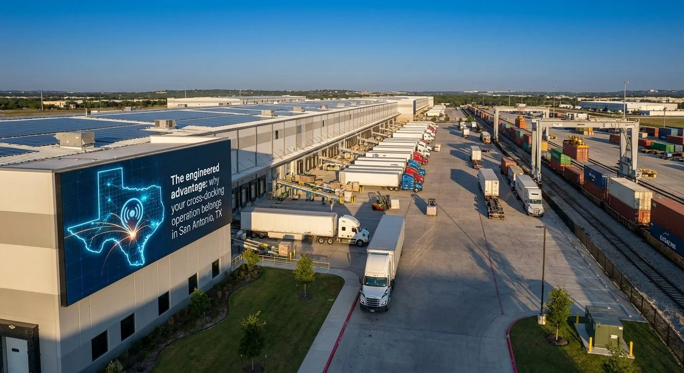 Warehouse in San Antonio TX with trucks and train