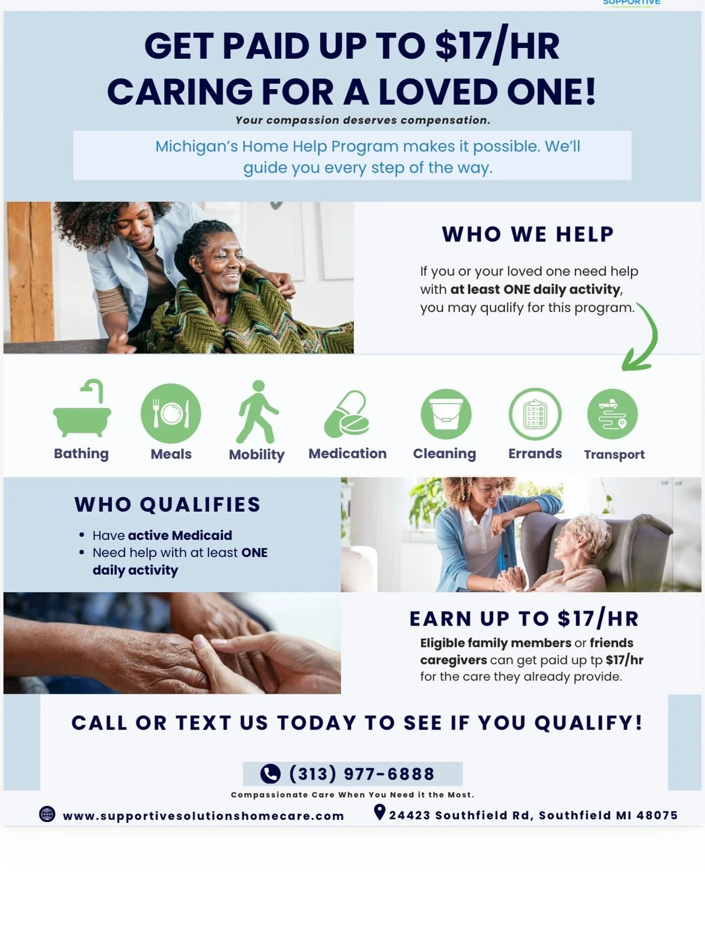 🌿 Michigan Residents: Did you know you can get PAID to care for a loved one?
Compassion isn&rsquo;t just love. It&rsquo;s value. And Michigan&rsquo;s Home Help Program lets you earn up to $17/hr caring for someone who already trusts you. 💙

If your
