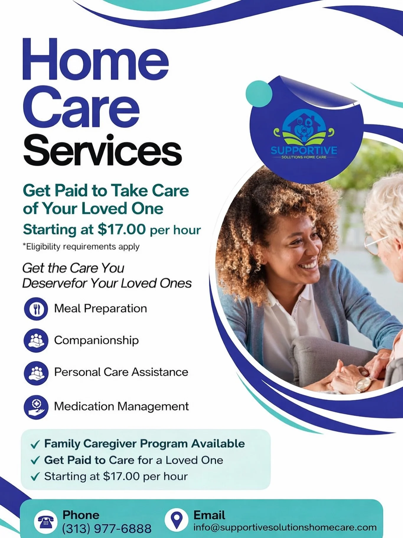 💙 Get Paid to Take Care of Your Loved One 💙

Caring for family is already in your heart &mdash; now it can be in your paycheck too.

✔ Family Caregiver Program Available
✔ Starting at $17.00 per hour
✔ Care for someone you love, right at home

📞 C