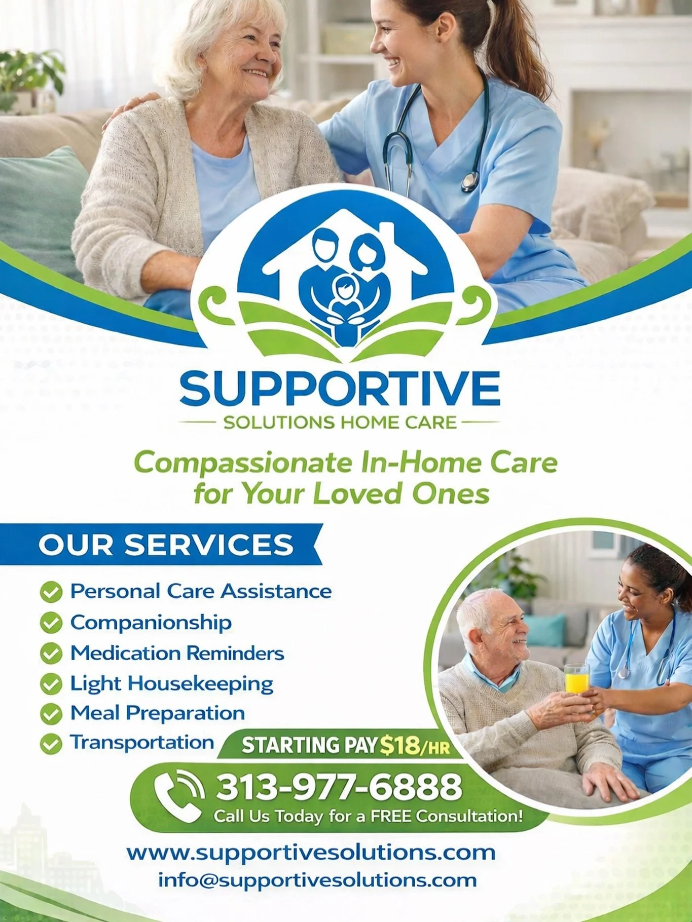 💙 Now Hiring Caregivers &ndash; Starting at $18/Hour! 💚

Do you have a heart for helping others?
At Supportive Solutions Home Care, we&rsquo;re looking for compassionate caregivers to support seniors and families right here in Michigan.

✨ Flexible