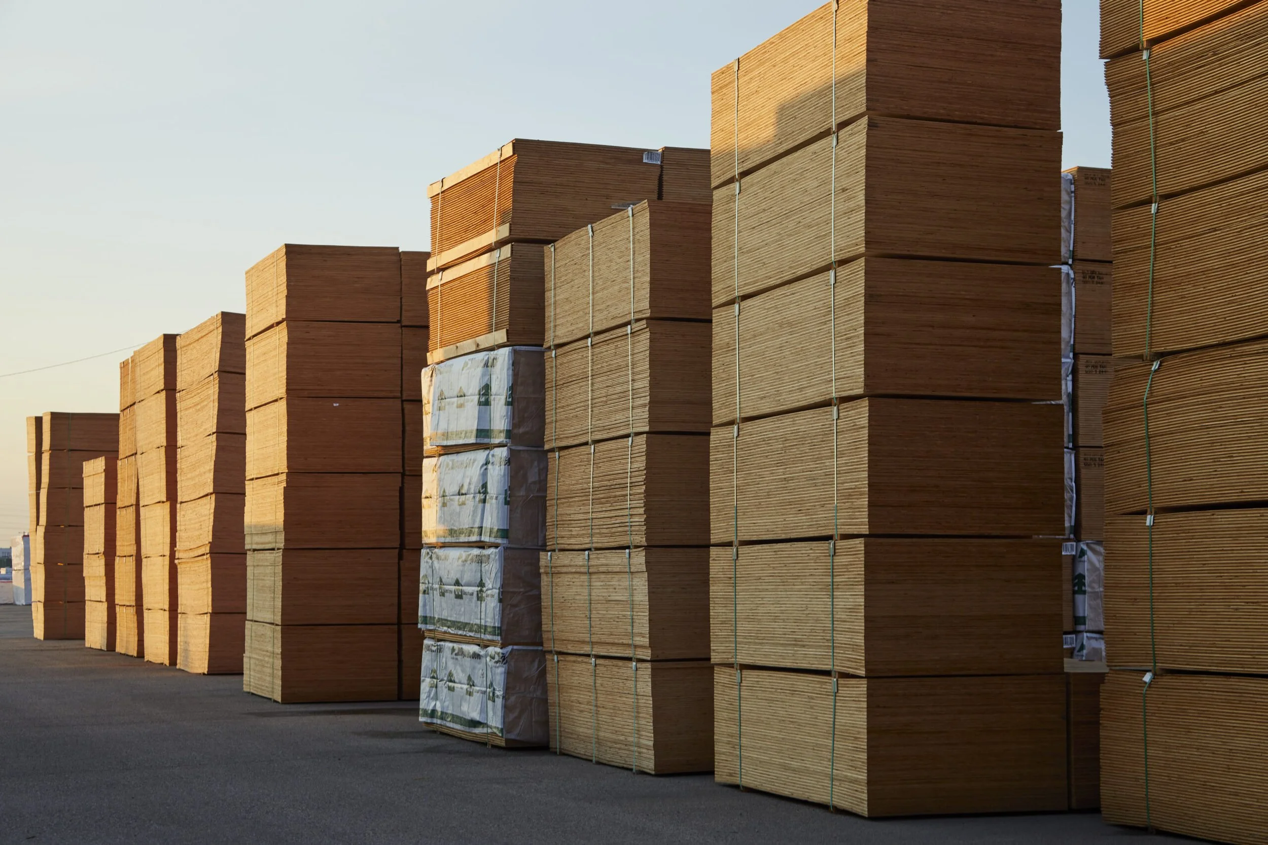 plywood pile in lumber yard in vancouver