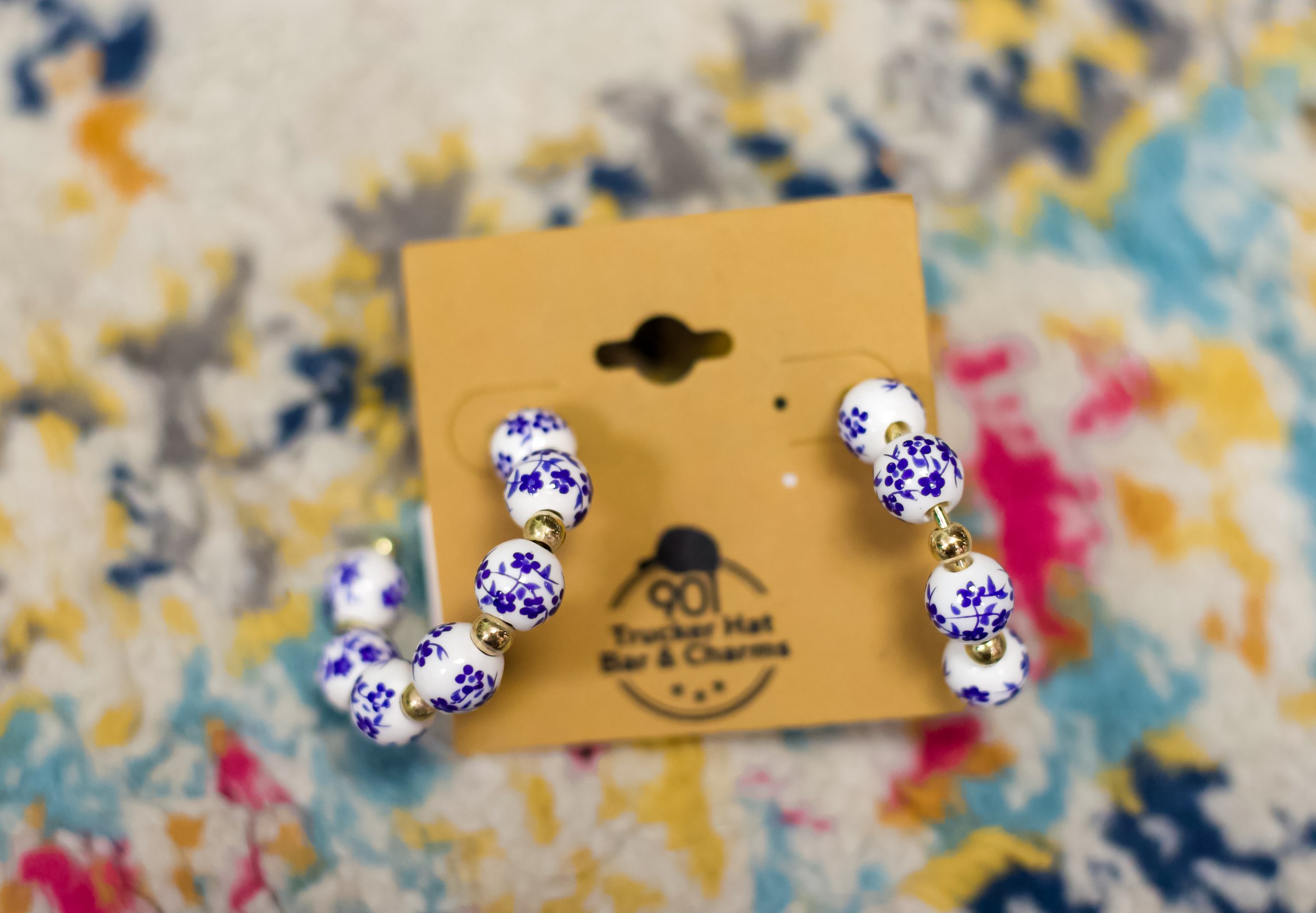 Blue and White Floral Earrings