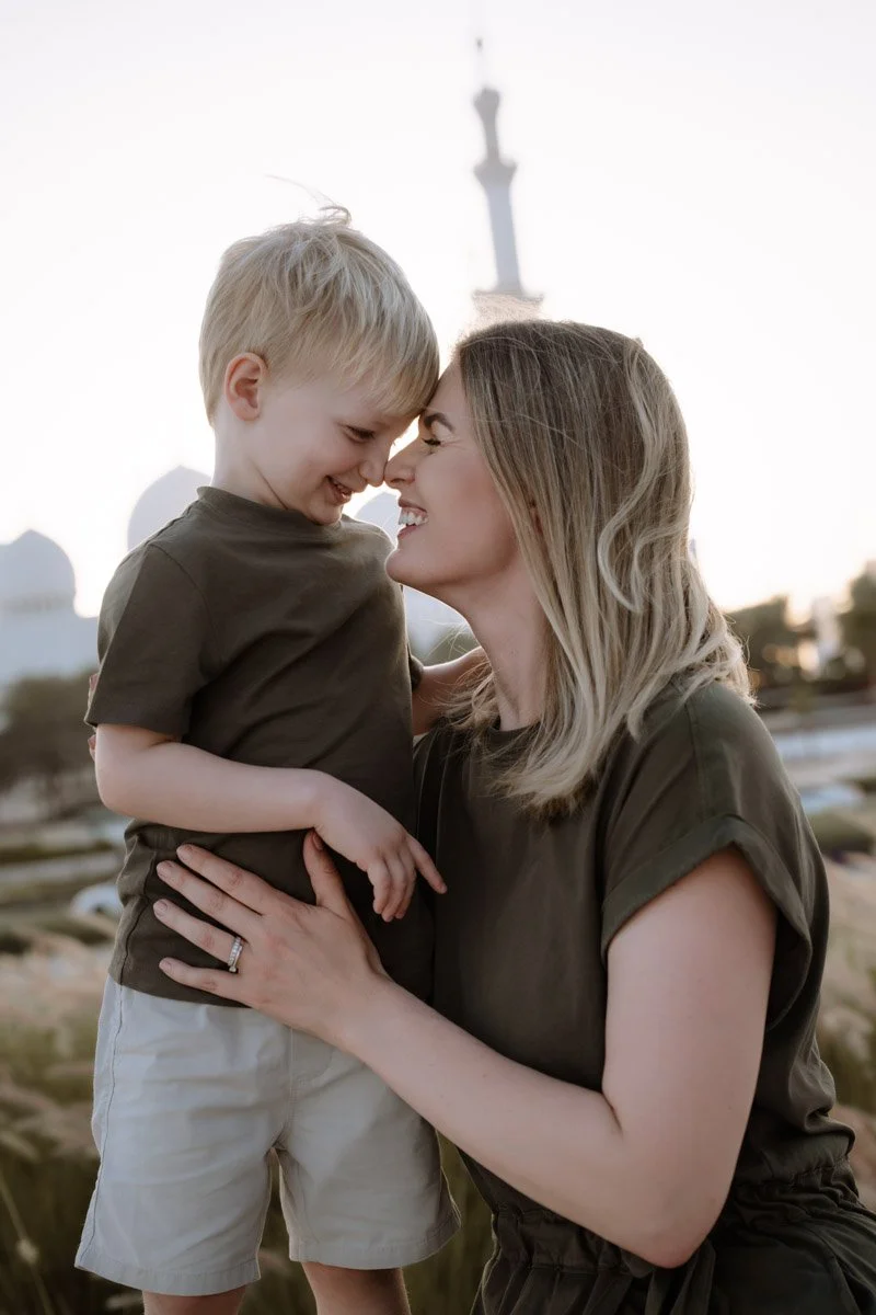 Mom and son in family photoshoot Abu Dhabi