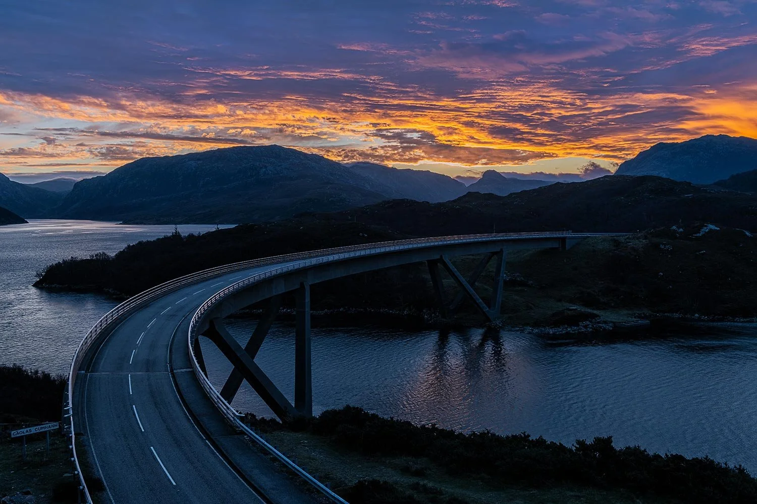 Kylesku bridge sunrise in Assynt in North West Scotland.