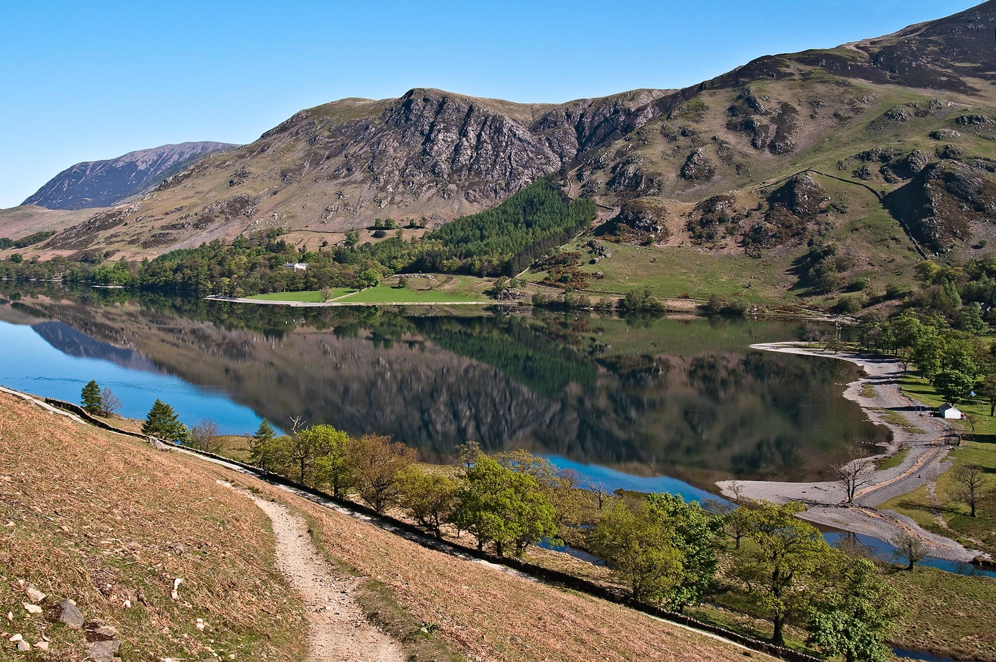 the beautiful views of Buttermere as you descend the path from the summit of Haystacks
