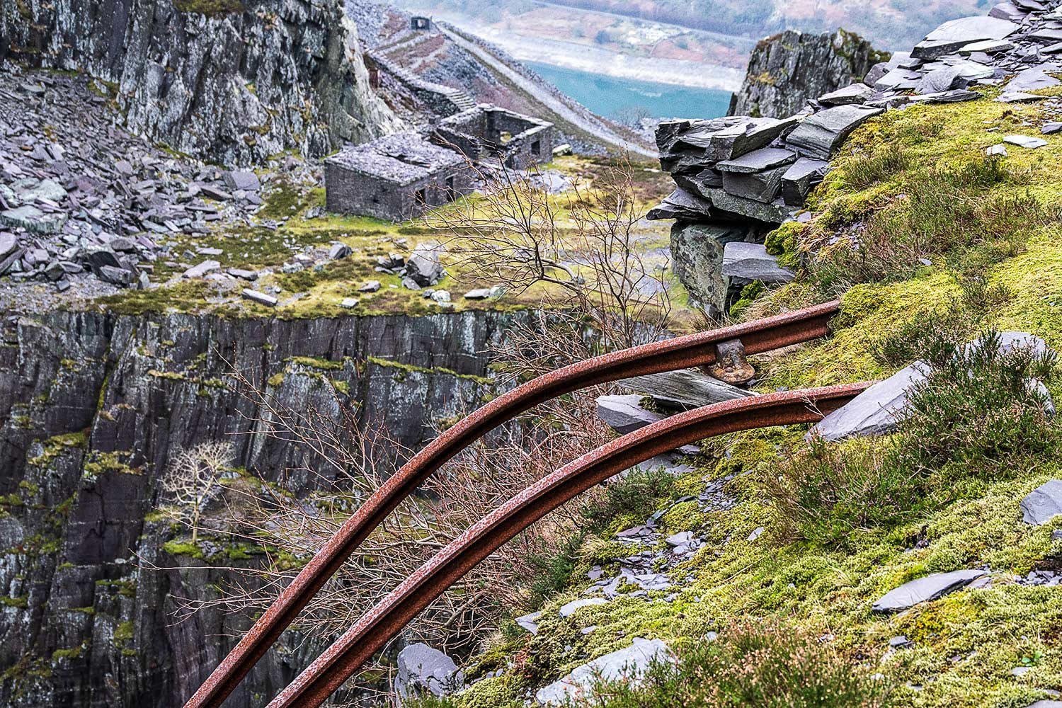 Remains of one of the old tramway lines used to transport slate around Dinorwic quarry
