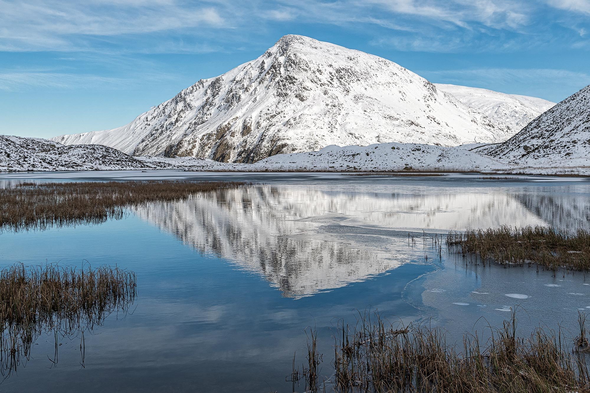 Stunning winter reflections in Eryri Snowdonia at Cwm Idwal