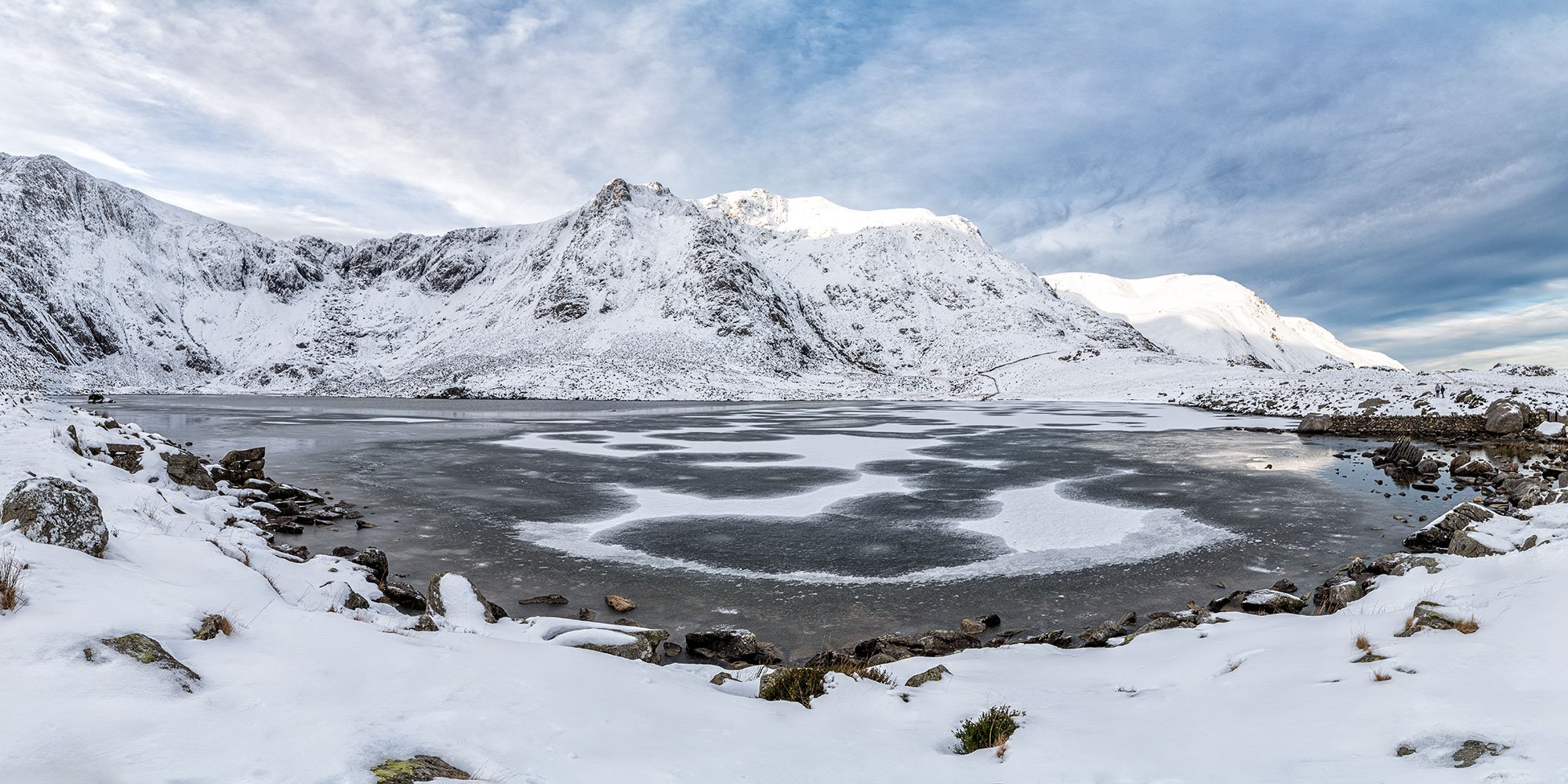 Winter snow on the Glyderau mountains in cwm Idwal