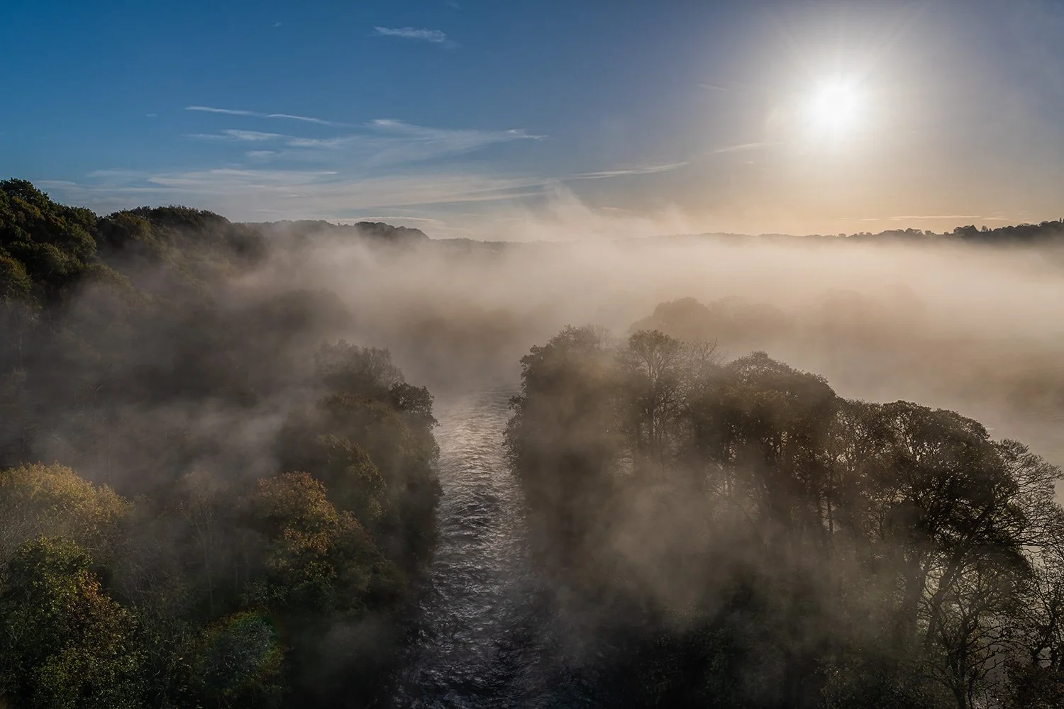 Autumnal mist on the River Dee at Pontcysyllte Aqueduct