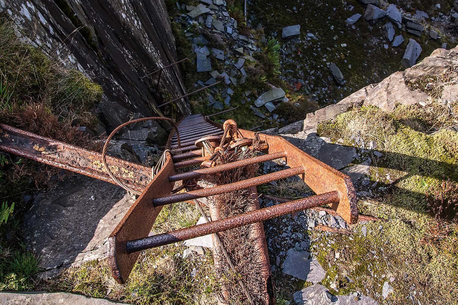one of the ladders used by the quarrymen to access the higehr levels of Dinorwing slate quarry