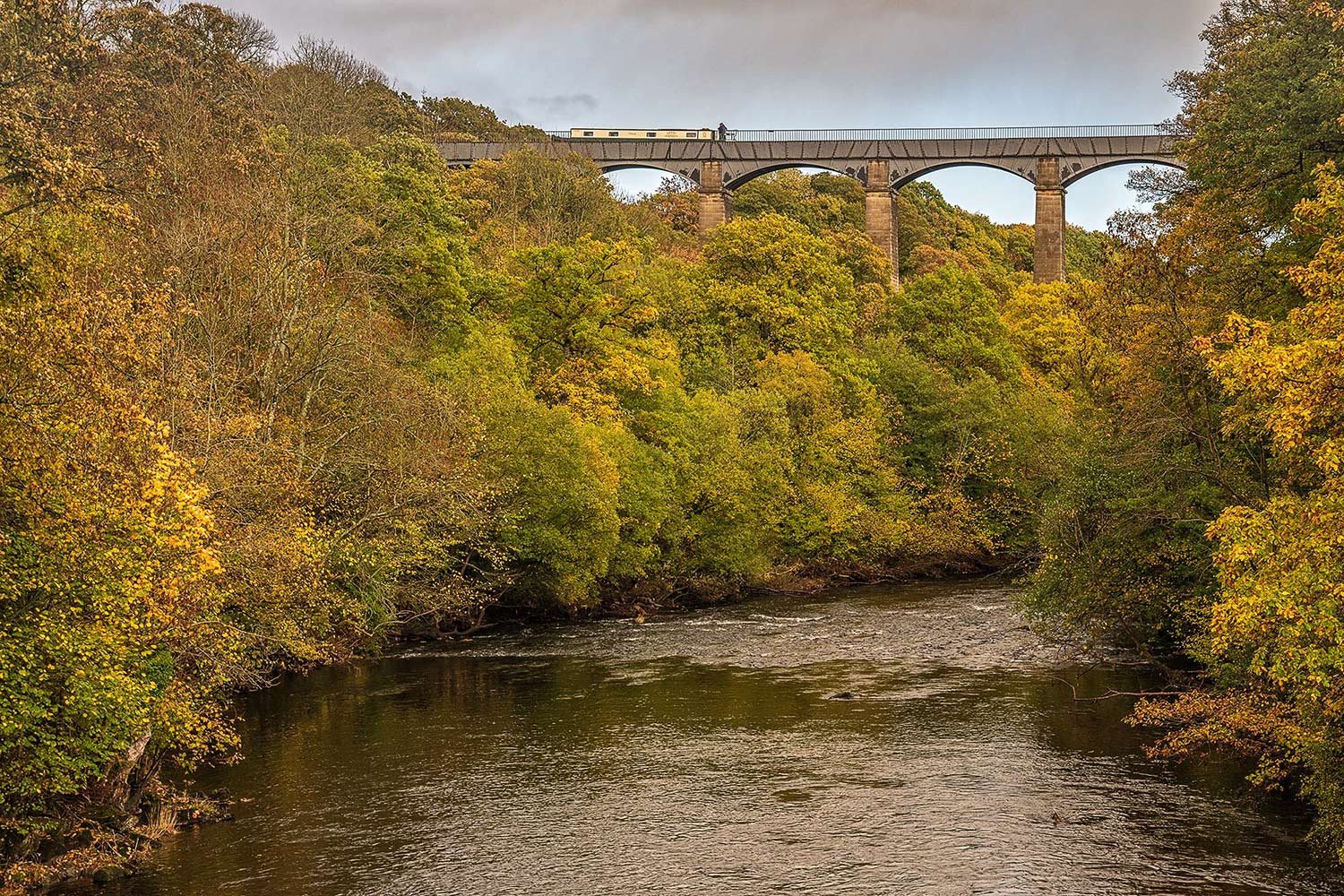 Pontcysyllte aqueduct autumn crossing over the River Dee near Llangollen in North East Wales