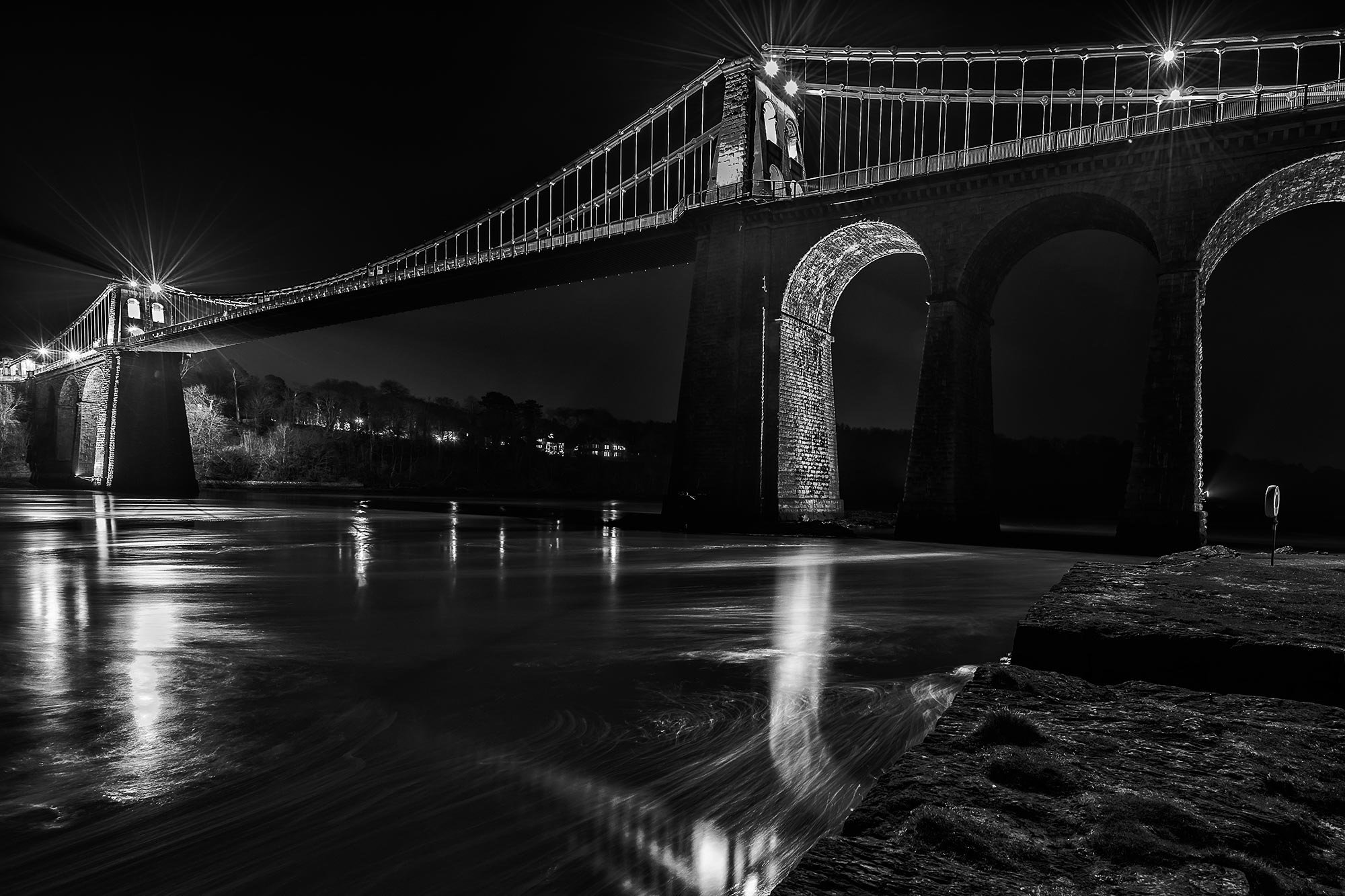 Night time at the Menai Bridge