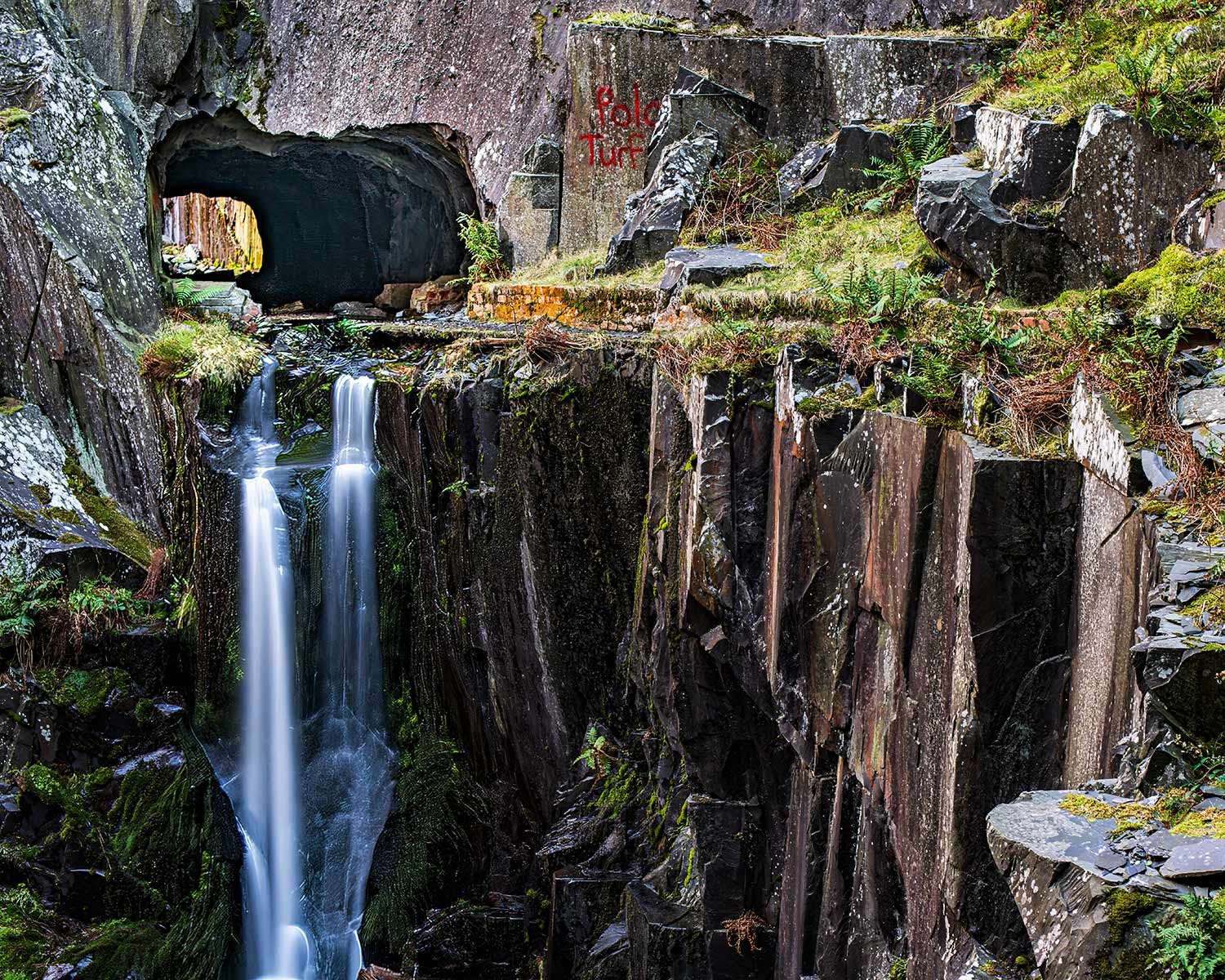 The Dinorwic quarry waterfall hidden in one of the slate tunnels