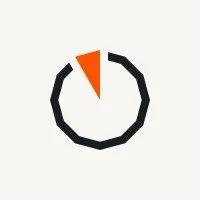 Minimalist geometric clock icon with black outline and orange segment.