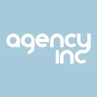 Logo with the text 'agency inc' in white on a light blue background.