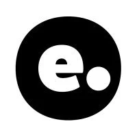 Logo with lowercase letter 'e' and a dot in black circle