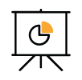 Icon of a presentation board with a pie chart