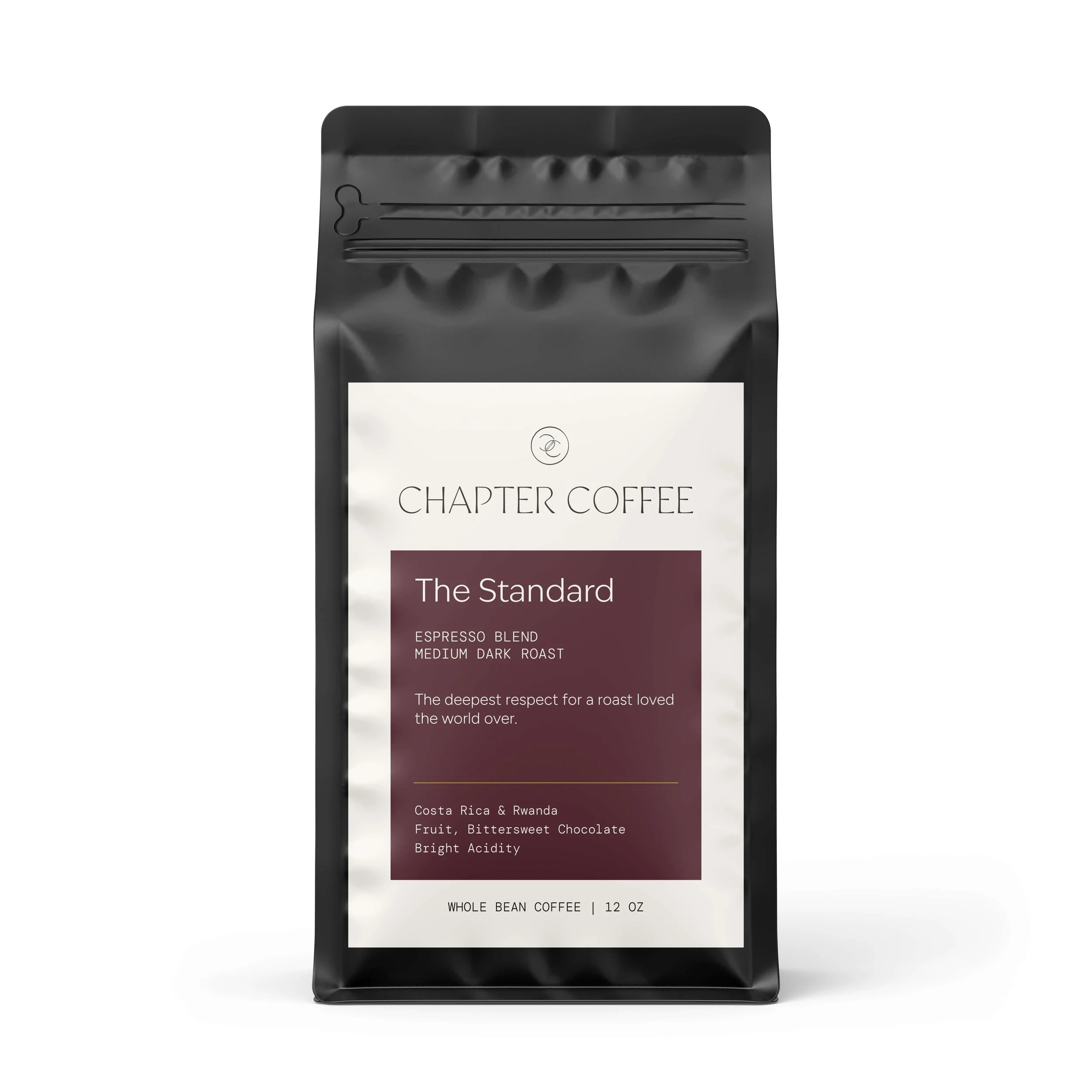The Standard – espresso roast coffee by Chapter Coffee, rich and smooth with bittersweet chocolate, fruit, and bright acidity