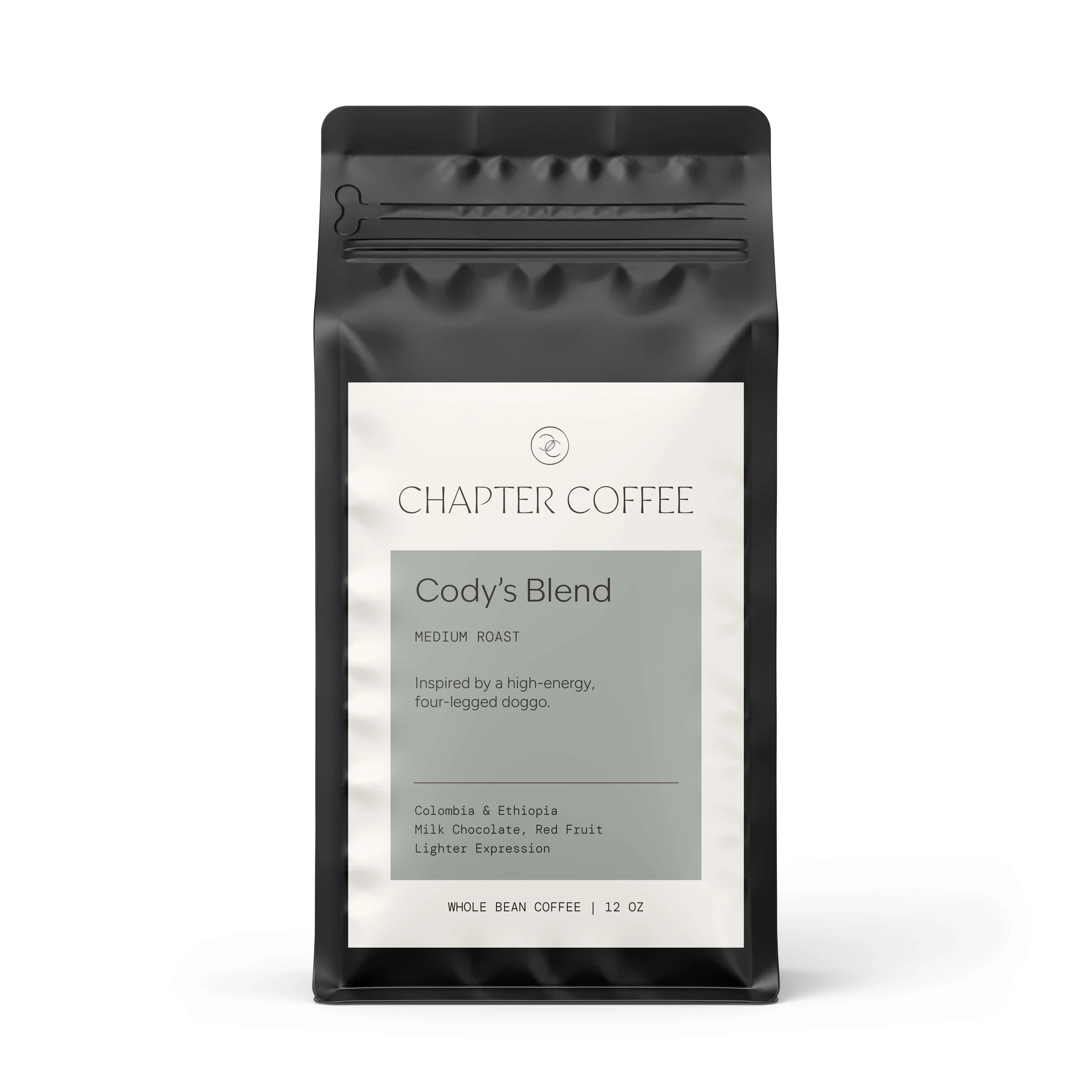 Cody’s Blend – medium roast coffee beans from Chapter Coffee, with citrus, milk chocolate, and red fruit notes