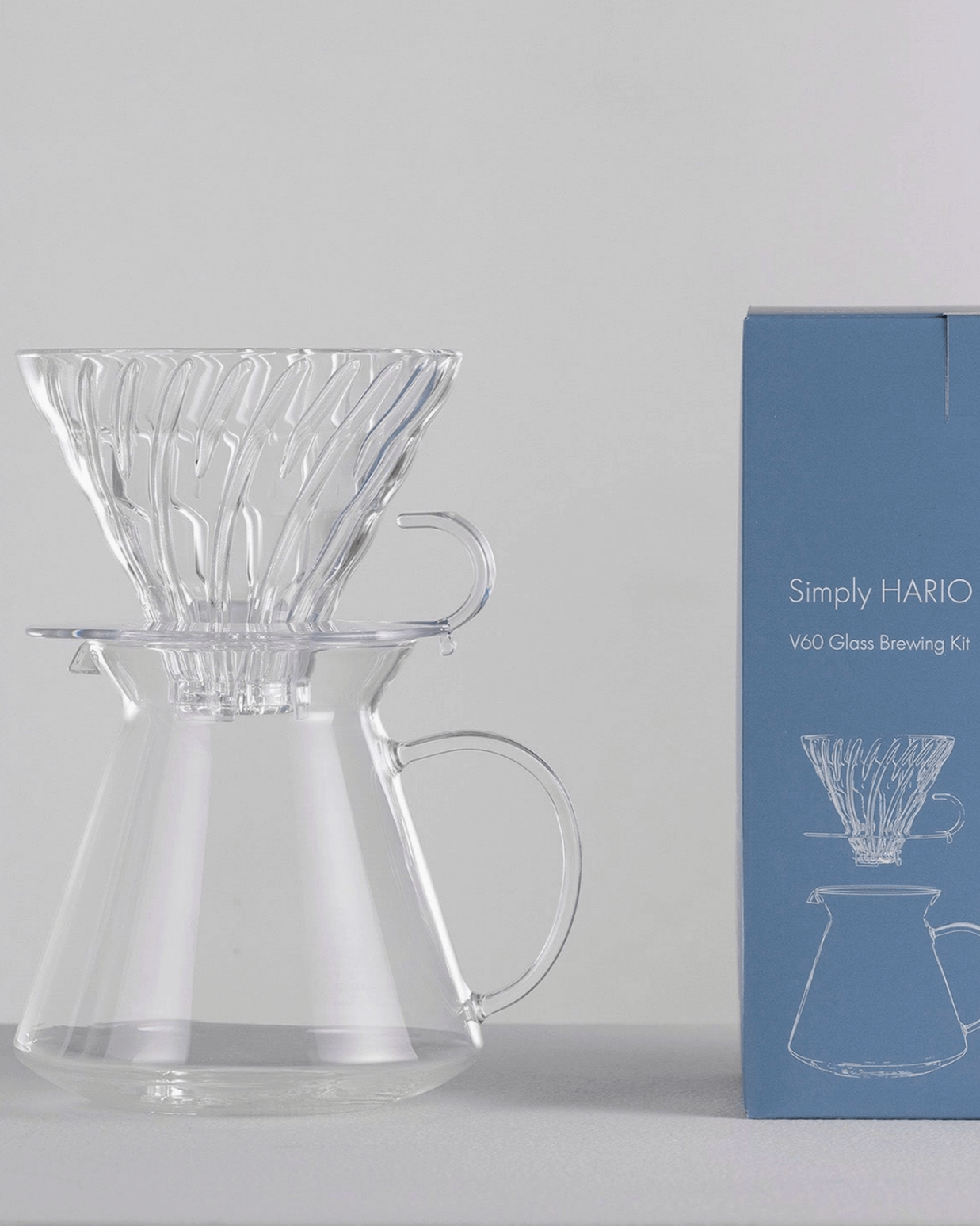 Hario V60 Glass Brewing Kit, an all-glass pour-over set designed for V60 coffee brewing.