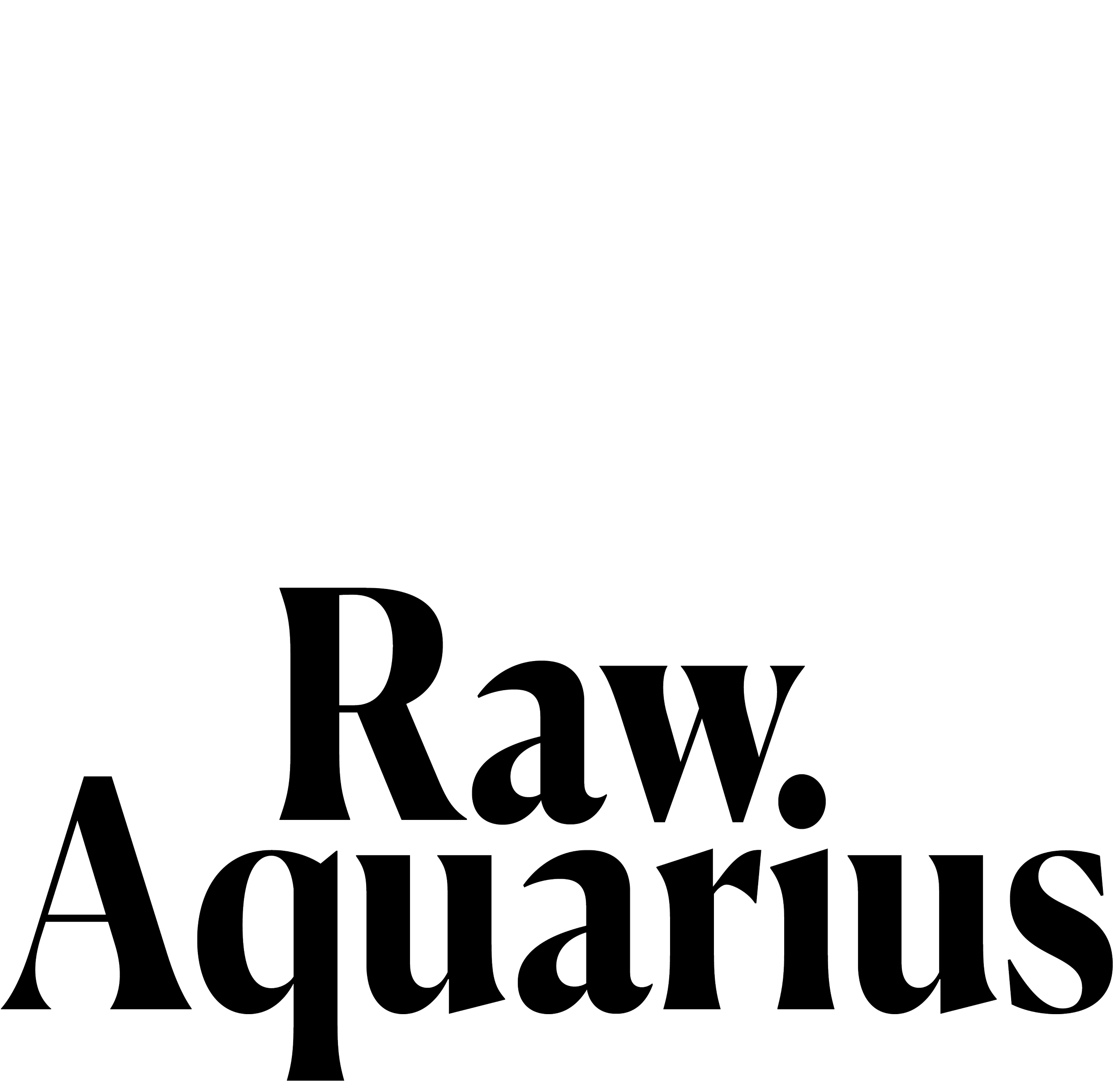 The image features stylized black text on a white background that reads "Raw. Aquarius."