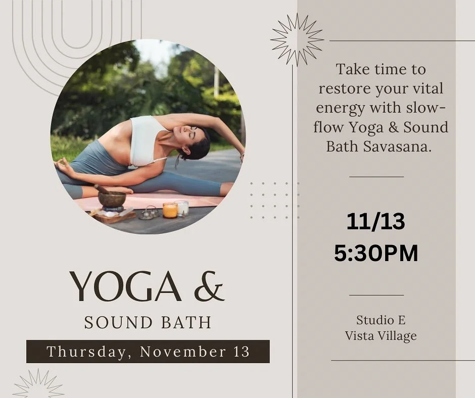 ✨ 𝒞𝑜𝓃𝓃𝑒𝒸𝓉, 𝑅𝑒𝓁𝒶𝓍 &amp; 𝑅𝑒𝓈𝓉𝑜𝓇𝑒
Join us for Yoga with a Sound Bath Savasana
&amp; a community gathering afterwards with light refreshments. 
🌈 This class will focus on connecting the energy centers &amp; regulating the nervous syst